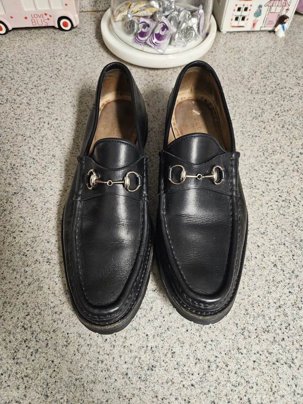 Gucci Men's Black Leather Horsebit Loafers Silver Hardware Size 10 B Mod 115765